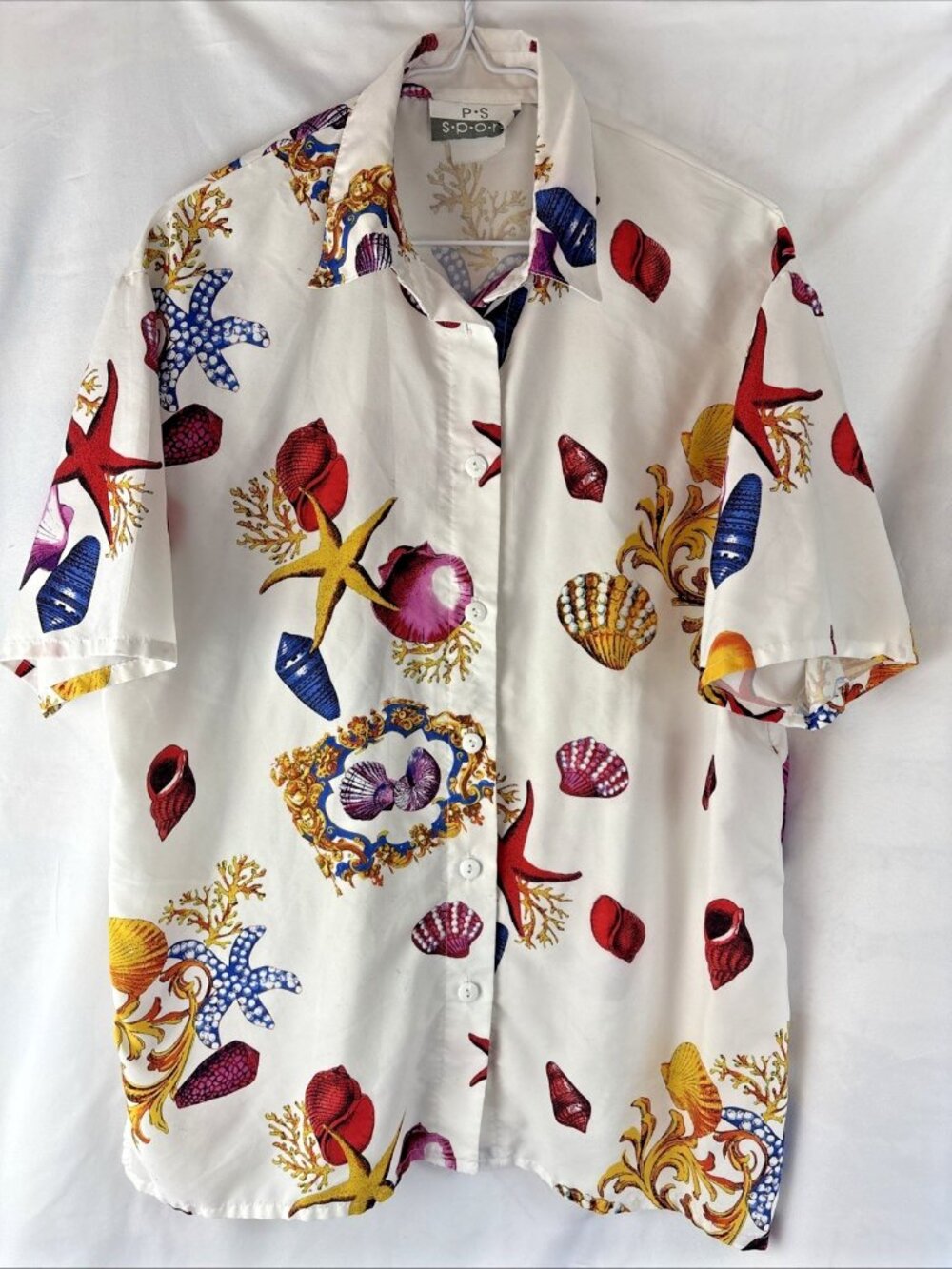 Men's Button Front Hawaiian T-Shirt Green Floral Vacation Medium PS Sport
